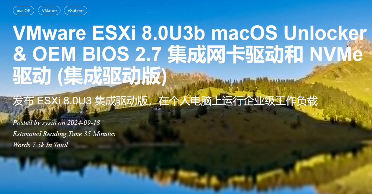 VMware ESXi 8.0U3b 最新版 集成网卡驱动和 NVMe 驱动 (集成驱动版)  by-sysin（价值99元）第1张-土狗李的博客,李强个人网站