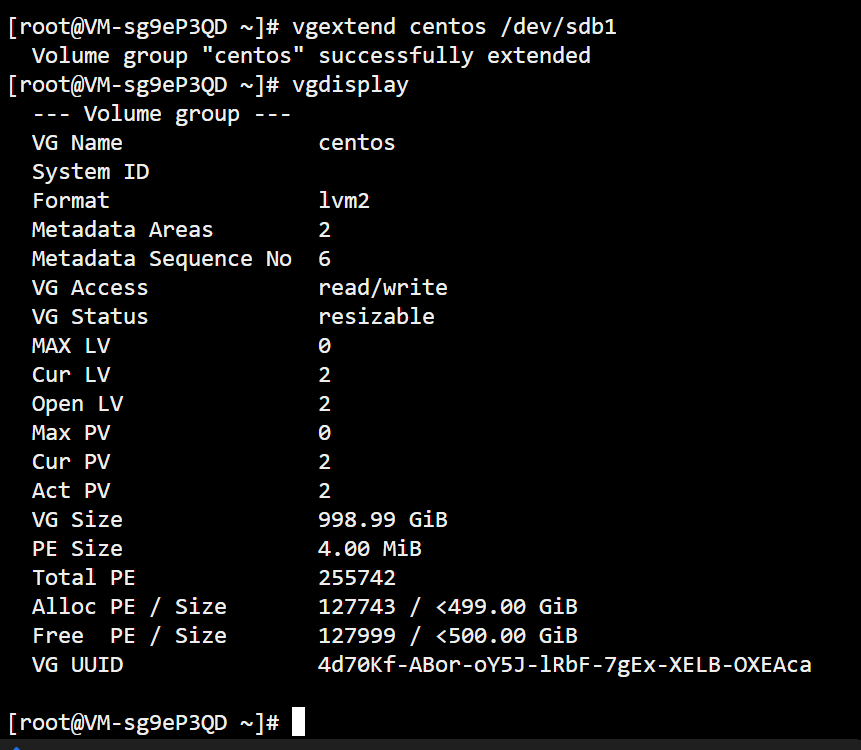 CentOS 7.8.2003 添加第二块硬盘创建物理卷（PV）并加入卷组（VG）扩展逻辑卷（LV）并扩容文件系统 实战 网站相关 第6张