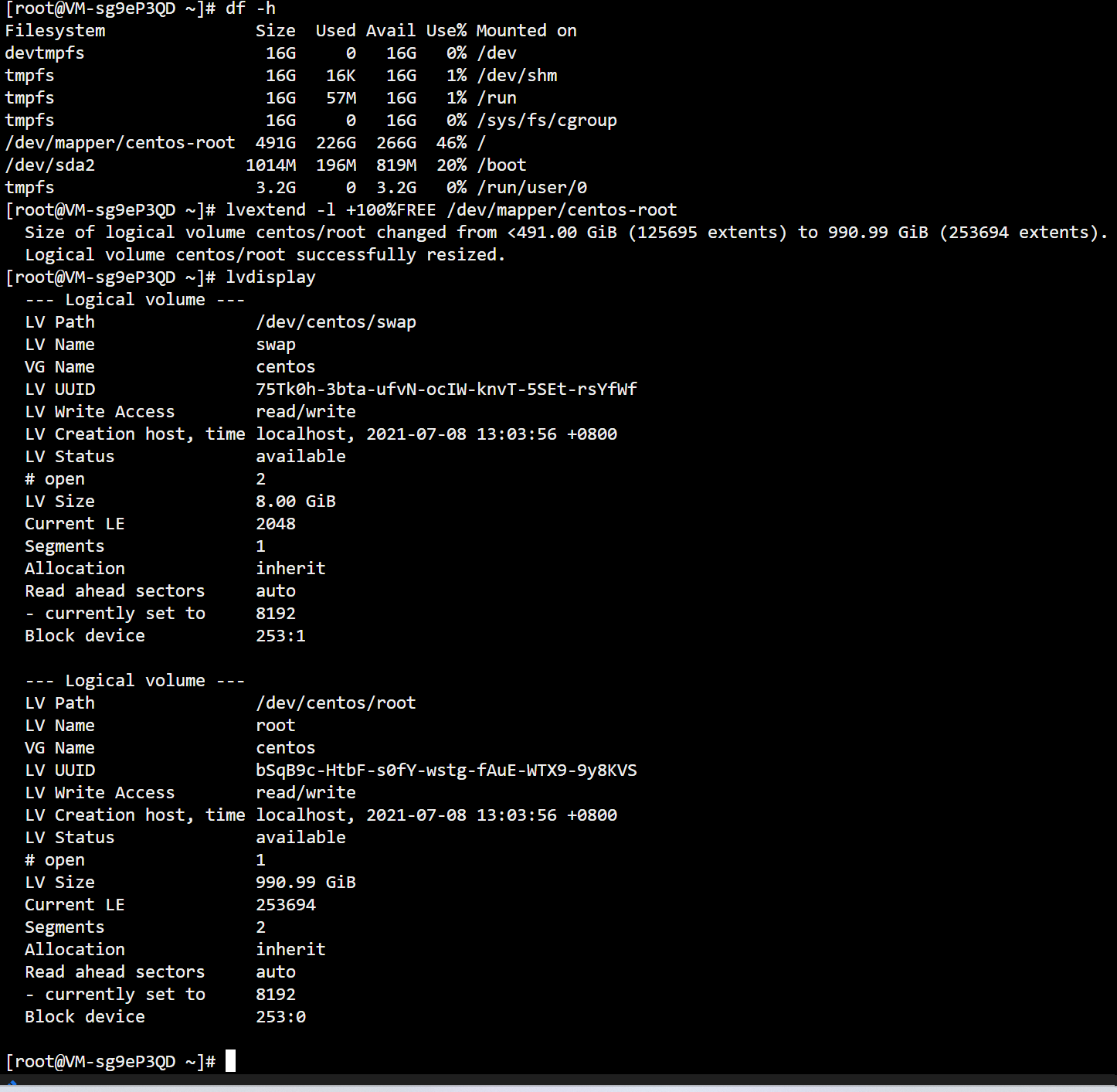CentOS 7.8.2003 添加第二块硬盘创建物理卷（PV）并加入卷组（VG）扩展逻辑卷（LV）并扩容文件系统 实战 网站相关 第7张
